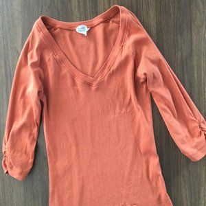 Vibrant Orange V-Neck 3/4 Sleeve T-Shirt